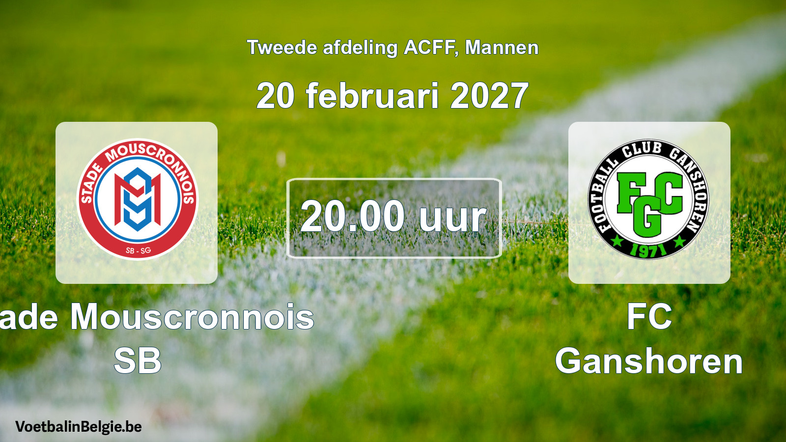 Geplande wedstrijd mannenvoetbal: Stade Mouscronnois SB - FC Ganshoren (20 februari 2027)