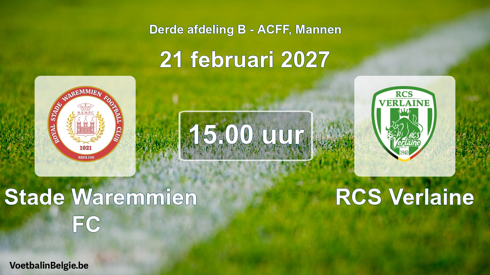 Geplande wedstrijd mannenvoetbal: R. Stade Waremmien FC - RCS Verlaine (21 februari 2027)