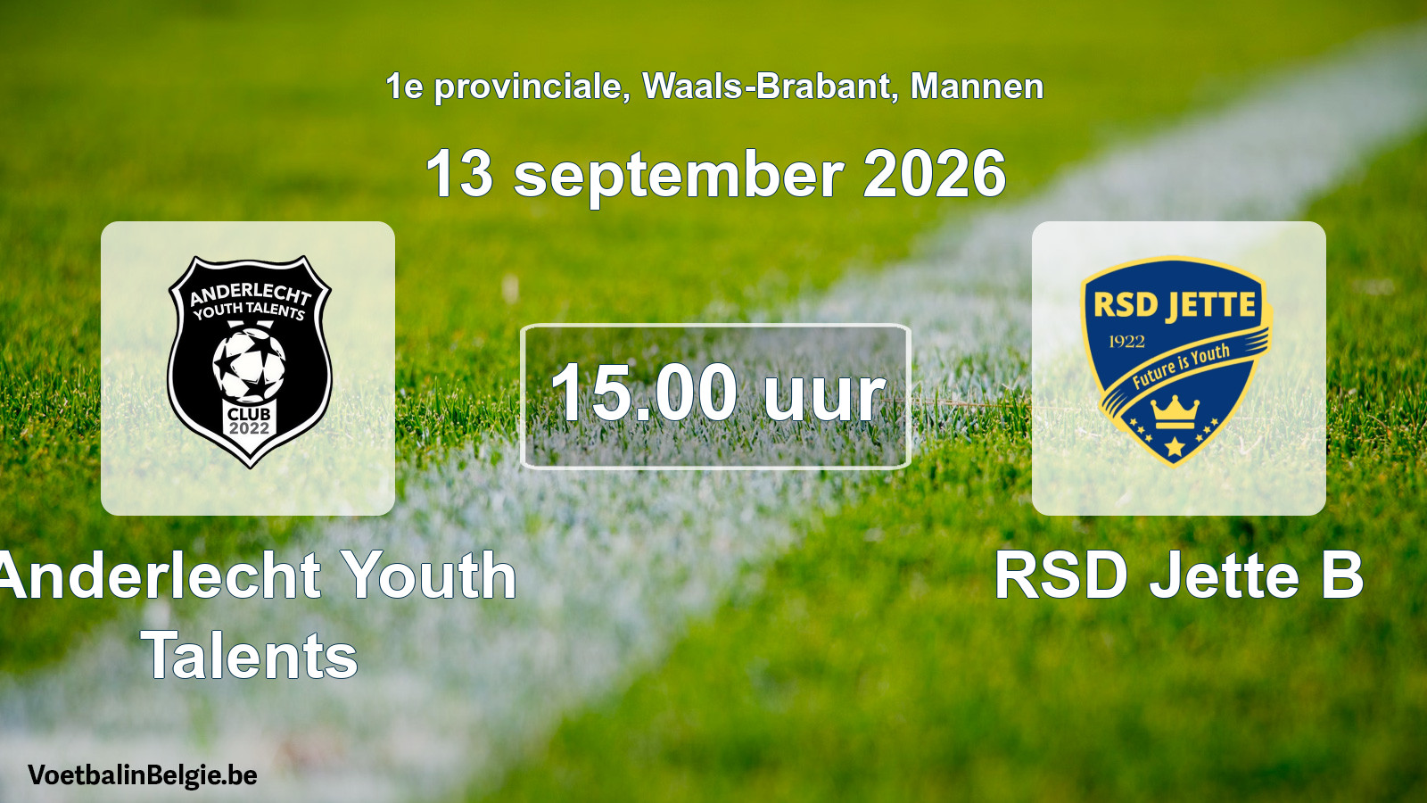 Geplande wedstrijd mannenvoetbal: Anderlecht Youth Talents - RSD Jette B (13 september 2026)