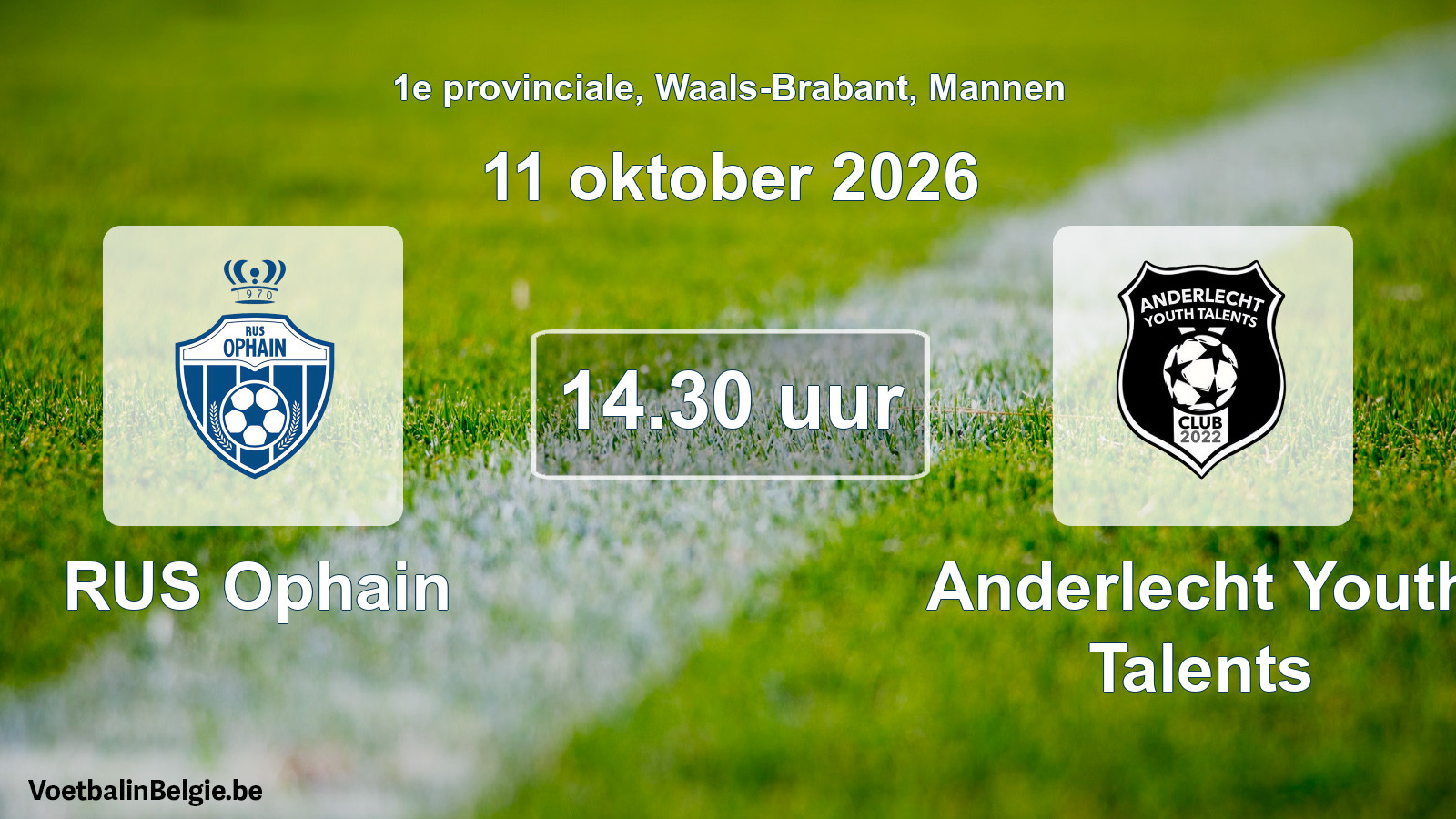 Geplande wedstrijd mannenvoetbal: RUS Ophain - Anderlecht Youth Talents (11 oktober 2026)