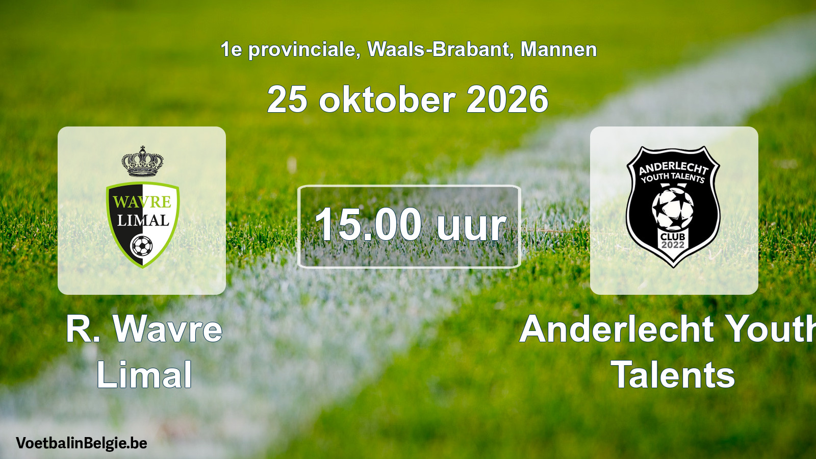 Geplande wedstrijd mannenvoetbal: R. Wavre Limal - Anderlecht Youth Talents (25 oktober 2026)