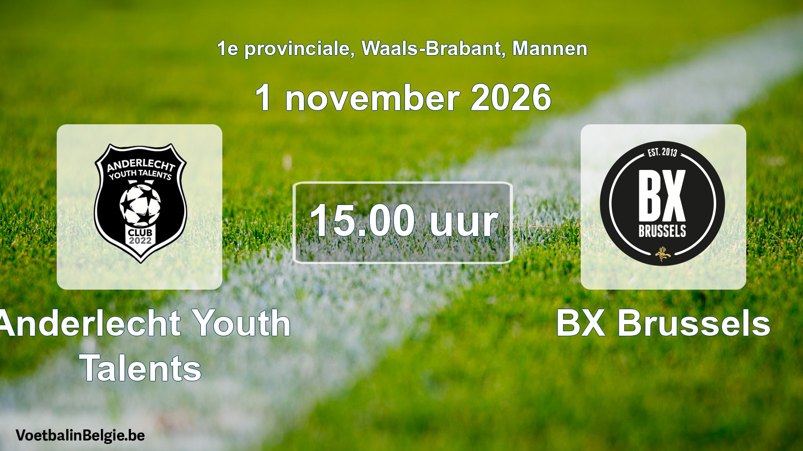 Geplande wedstrijd mannenvoetbal: Anderlecht Youth Talents - BX Brussels (1 november 2026)