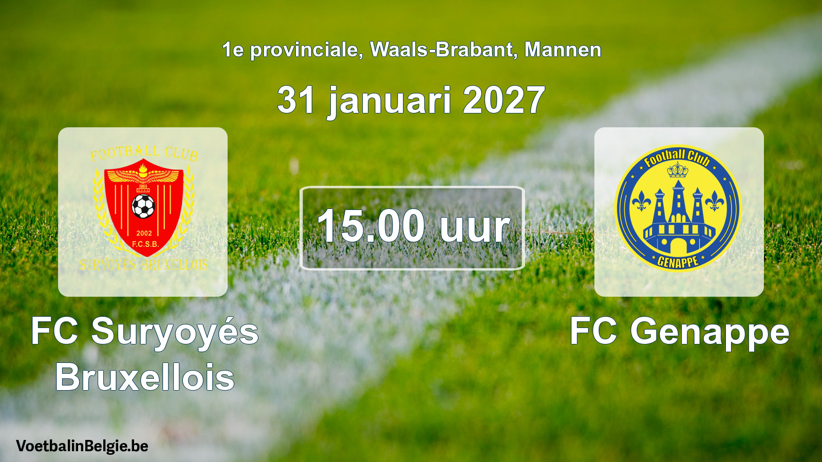 Geplande wedstrijd mannenvoetbal: FC Suryoyés Bruxellois - FC Genappe (31 januari 2027)