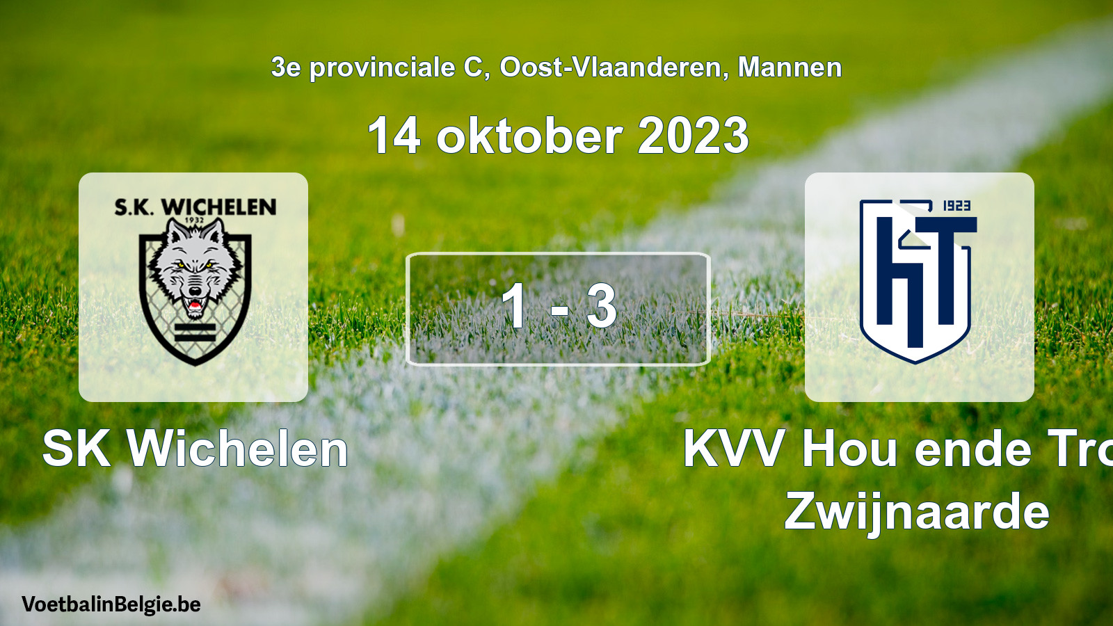 Gespeelde wedstrijd mannenvoetbal: SK Wichelen - KVV Hou ende Trou Zwijnaarde 1 - 3 (14 oktober 2023)