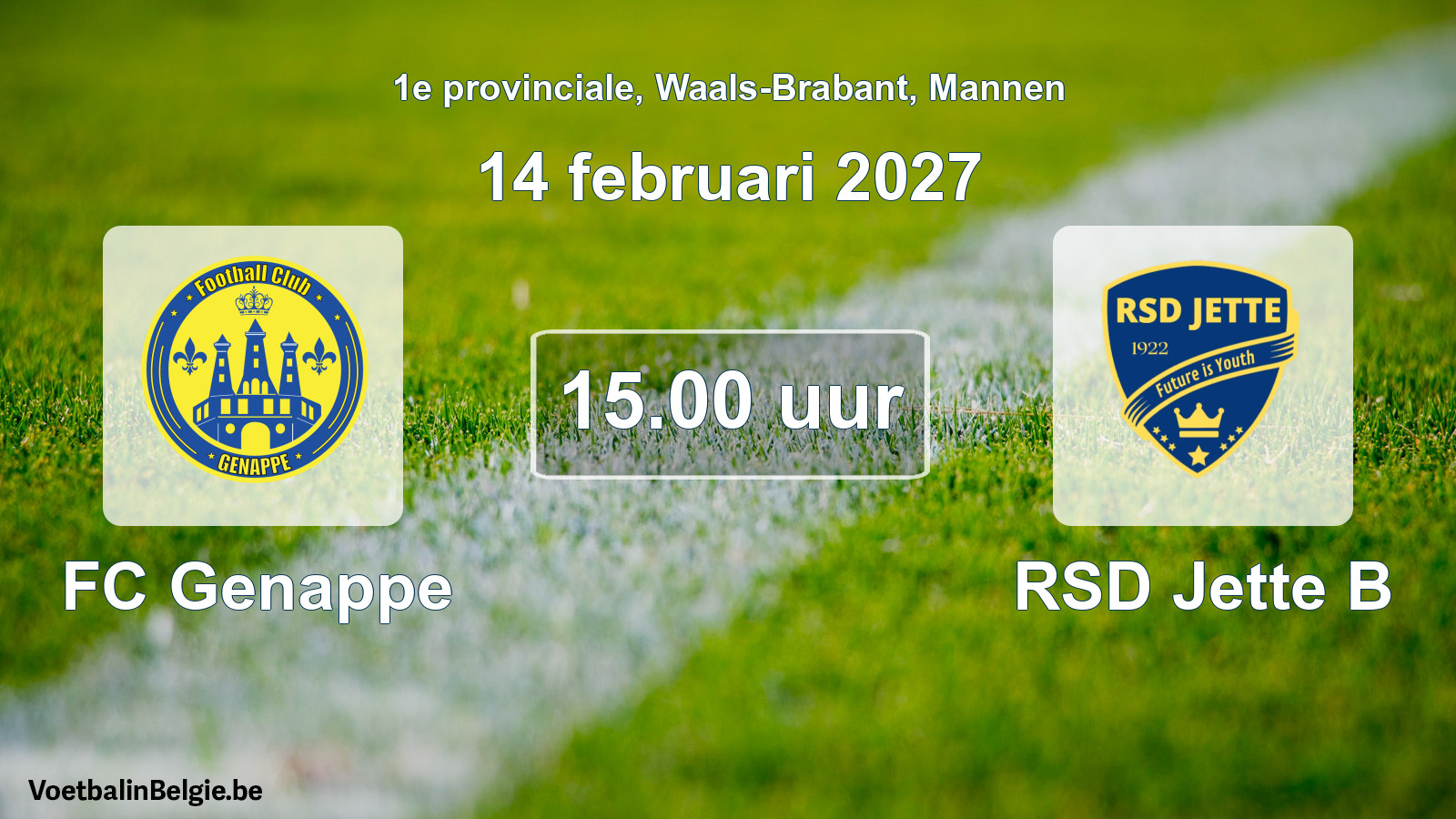 Geplande wedstrijd mannenvoetbal: FC Genappe - RSD Jette B (14 februari 2027)