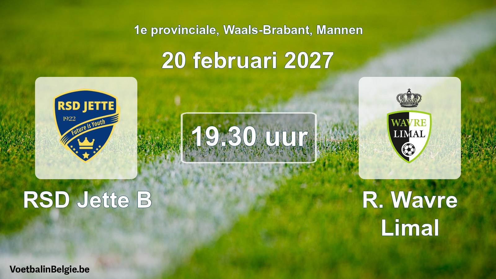 Geplande wedstrijd mannenvoetbal: RSD Jette B - R. Wavre Limal (20 februari 2027)