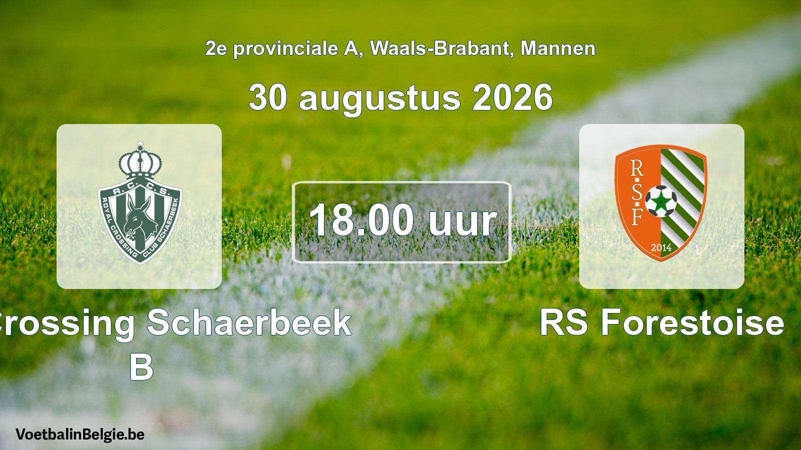 Geplande wedstrijd mannenvoetbal: R. Crossing Schaerbeek B - RS Forestoise (30 augustus 2026)