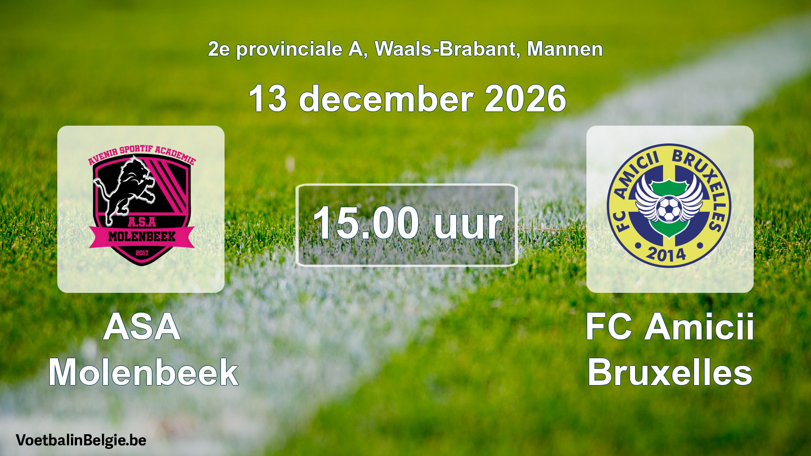 Geplande wedstrijd mannenvoetbal: ASA Molenbeek - FC Amicii Bruxelles (13 december 2026)