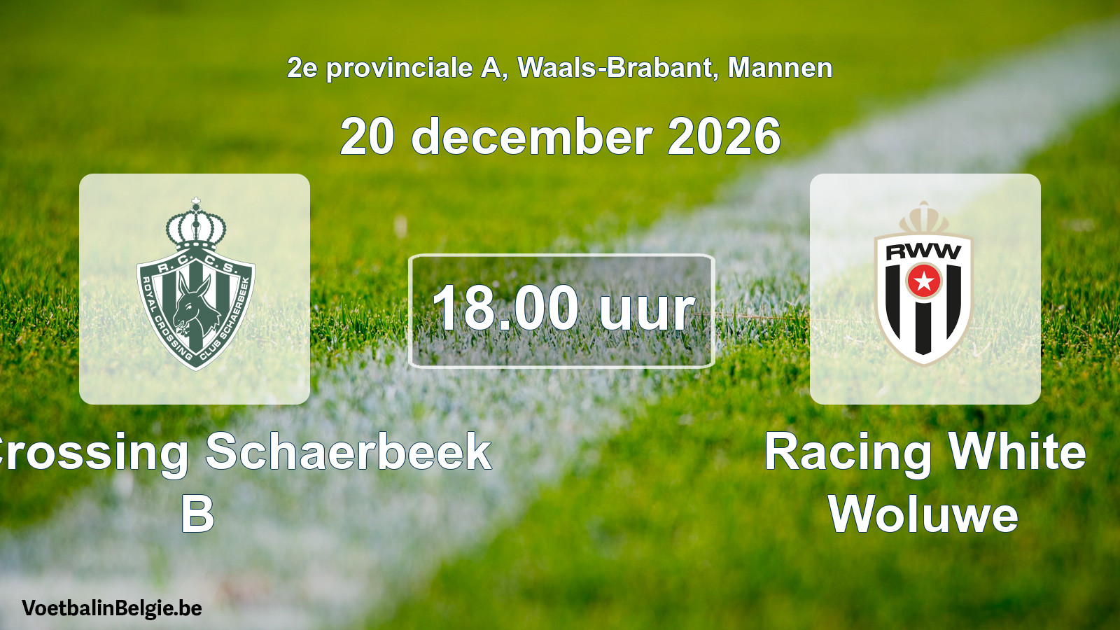 Geplande wedstrijd mannenvoetbal: R. Crossing Schaerbeek B - Racing White Woluwe (20 december 2026)