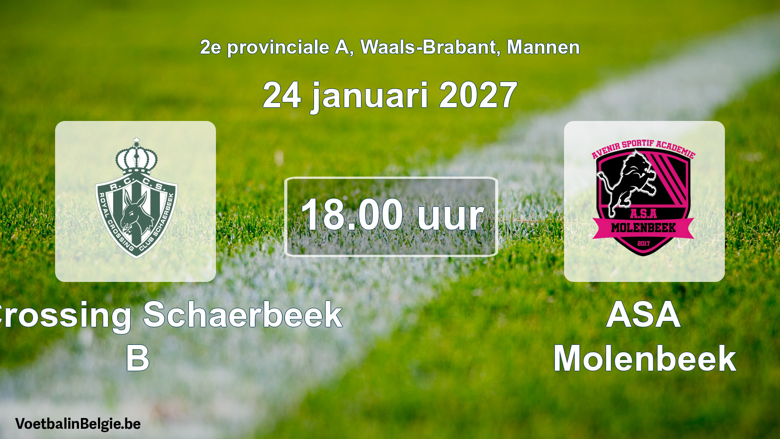 Geplande wedstrijd mannenvoetbal: R. Crossing Schaerbeek B - ASA Molenbeek (24 januari 2027)