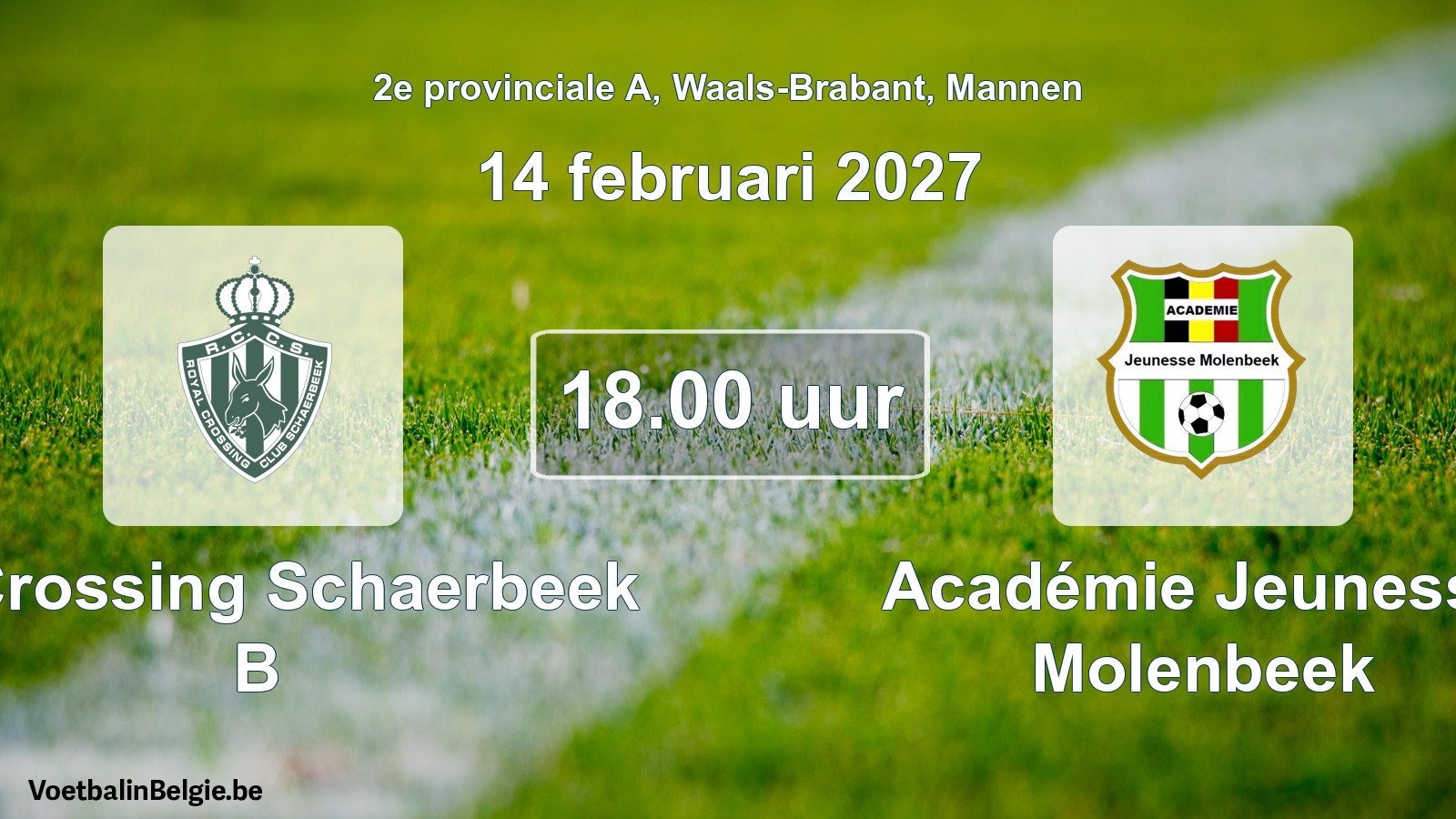 Geplande wedstrijd mannenvoetbal: R. Crossing Schaerbeek B - Académie Jeunesse Molenbeek (14 februari 2027)