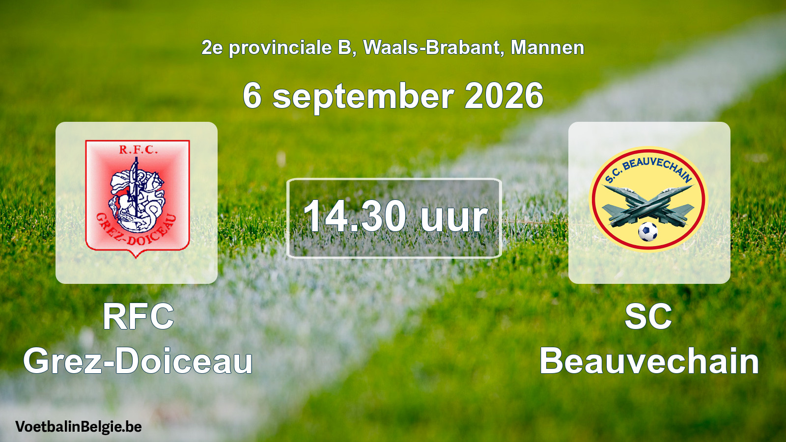 Geplande wedstrijd mannenvoetbal: RFC Grez-Doiceau - SC Beauvechain (6 september 2026)