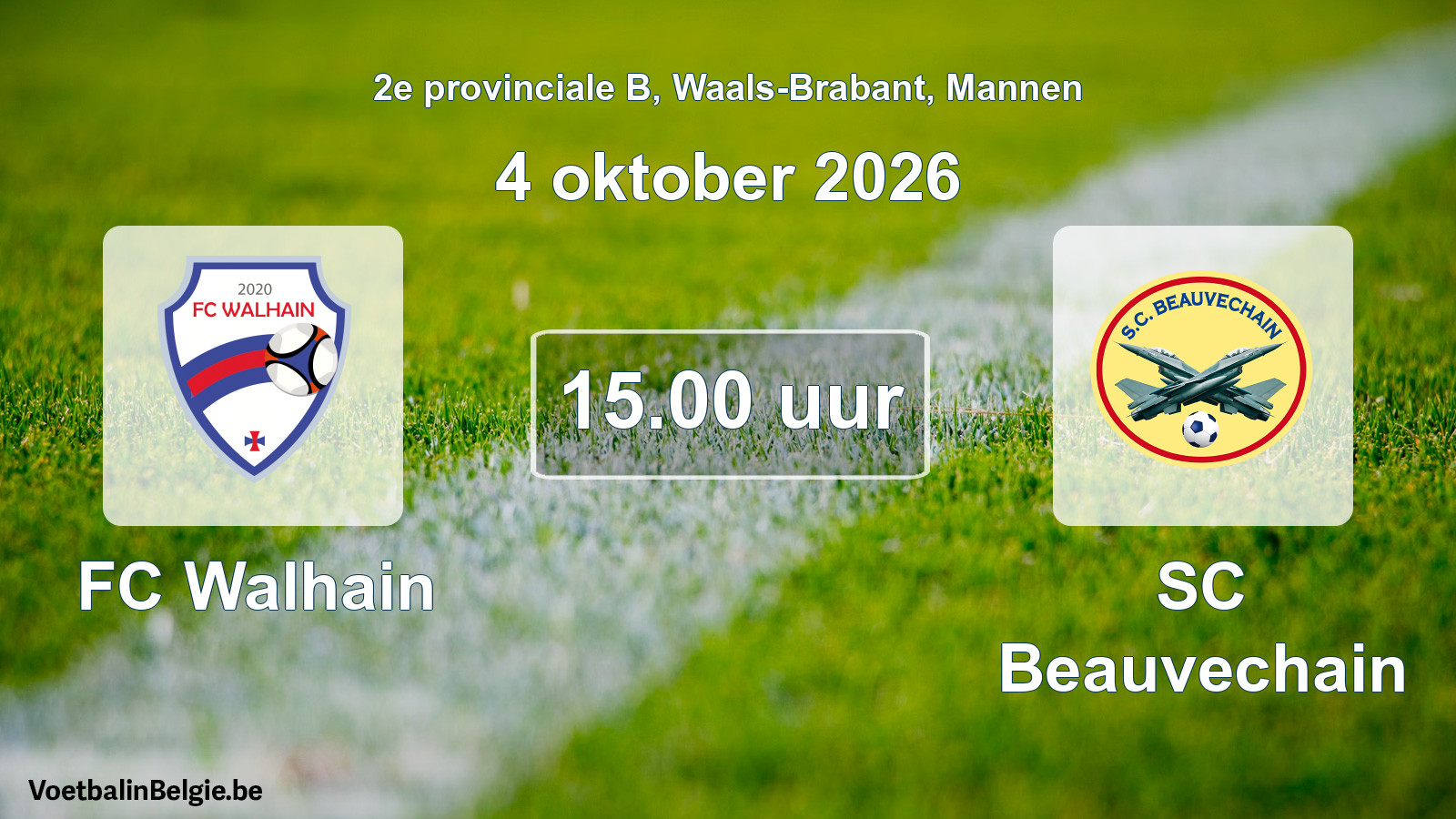 Geplande wedstrijd mannenvoetbal: FC Walhain - SC Beauvechain (4 oktober 2026)