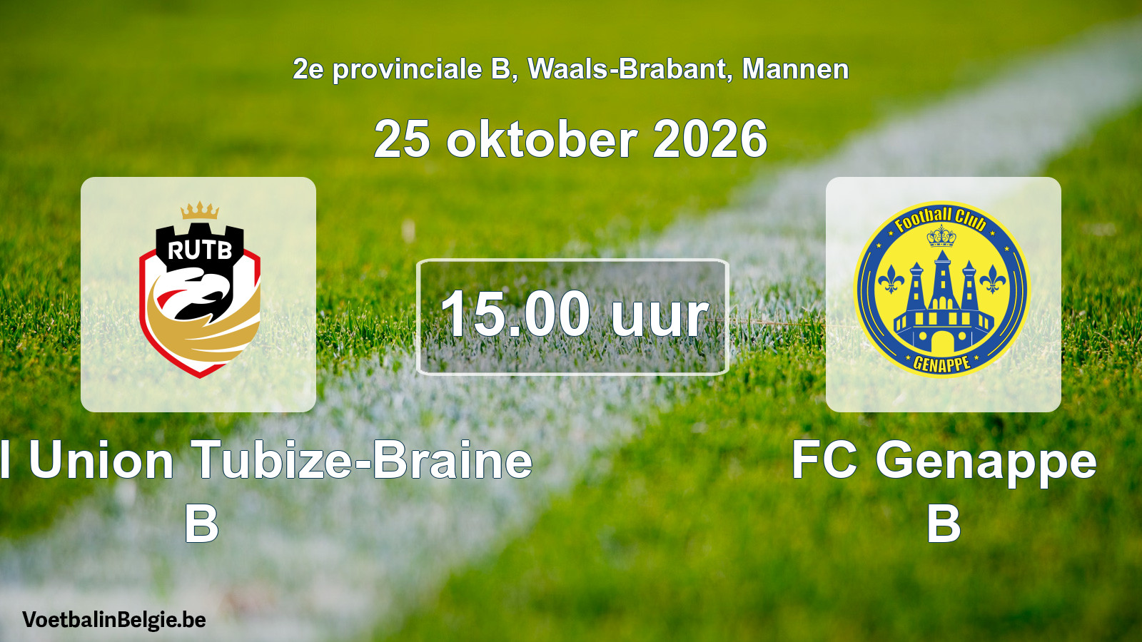 Geplande wedstrijd mannenvoetbal: Royal Union Tubize-Braine B - FC Genappe B (25 oktober 2026)