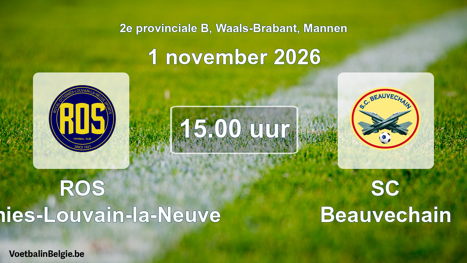 Geplande wedstrijd mannenvoetbal: ROS Ottignies-Louvain-la-Neuve - SC Beauvechain (1 november 2026)