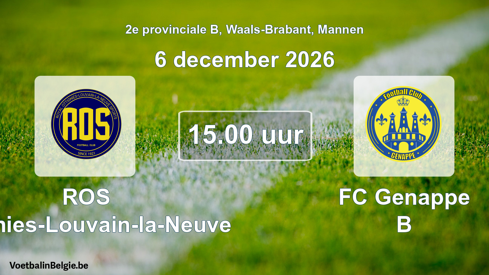 Geplande wedstrijd mannenvoetbal: ROS Ottignies-Louvain-la-Neuve - FC Genappe B (6 december 2026)