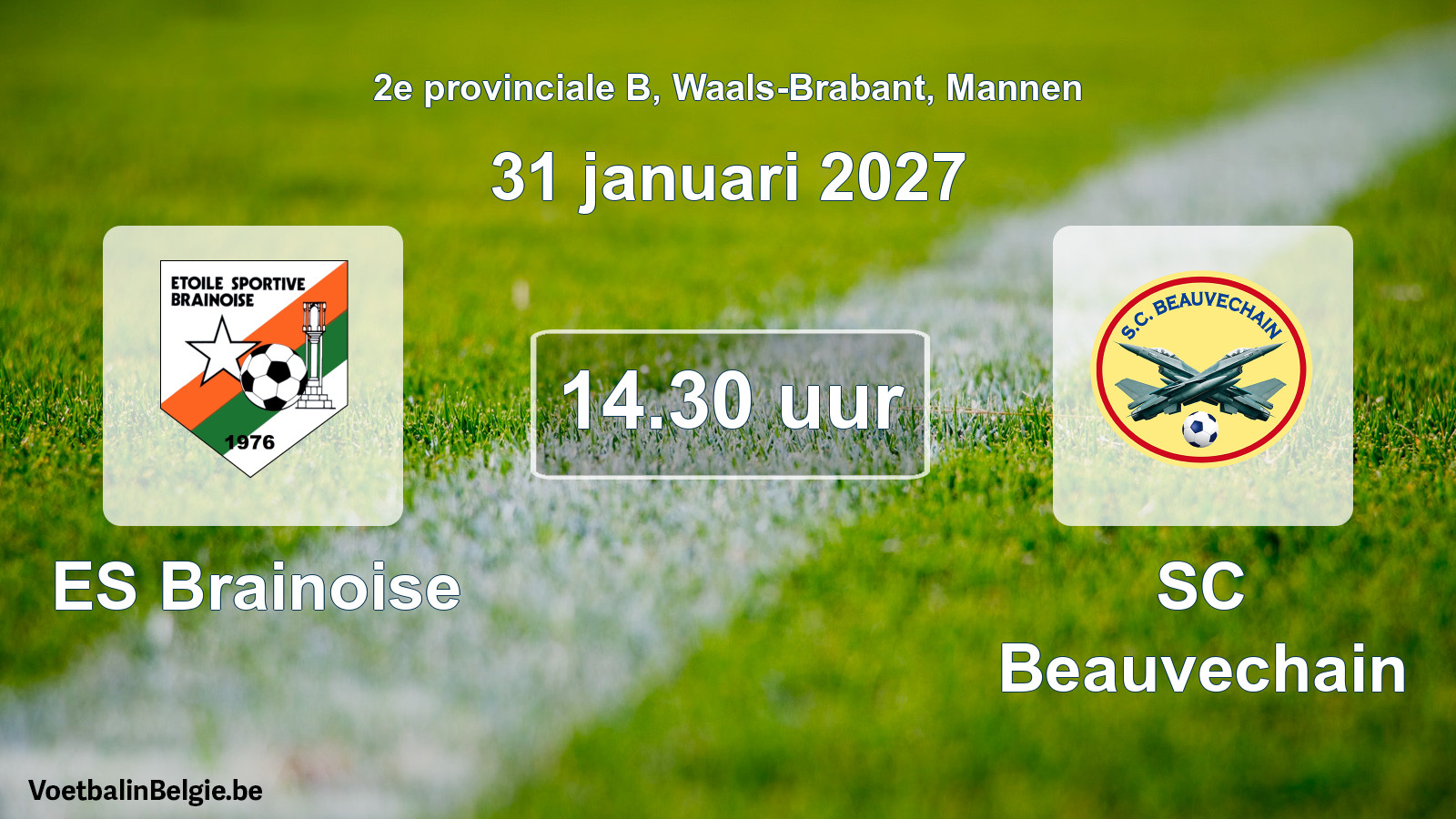 Geplande wedstrijd mannenvoetbal: ES Brainoise - SC Beauvechain (31 januari 2027)