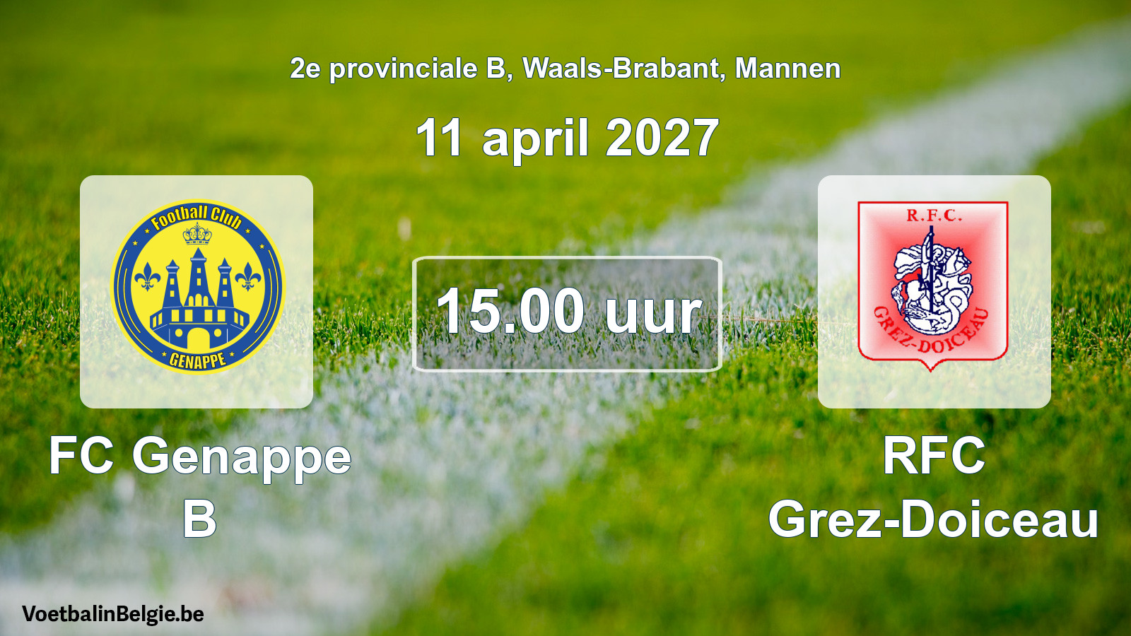 Geplande wedstrijd mannenvoetbal: FC Genappe B - RFC Grez-Doiceau (11 april 2027)