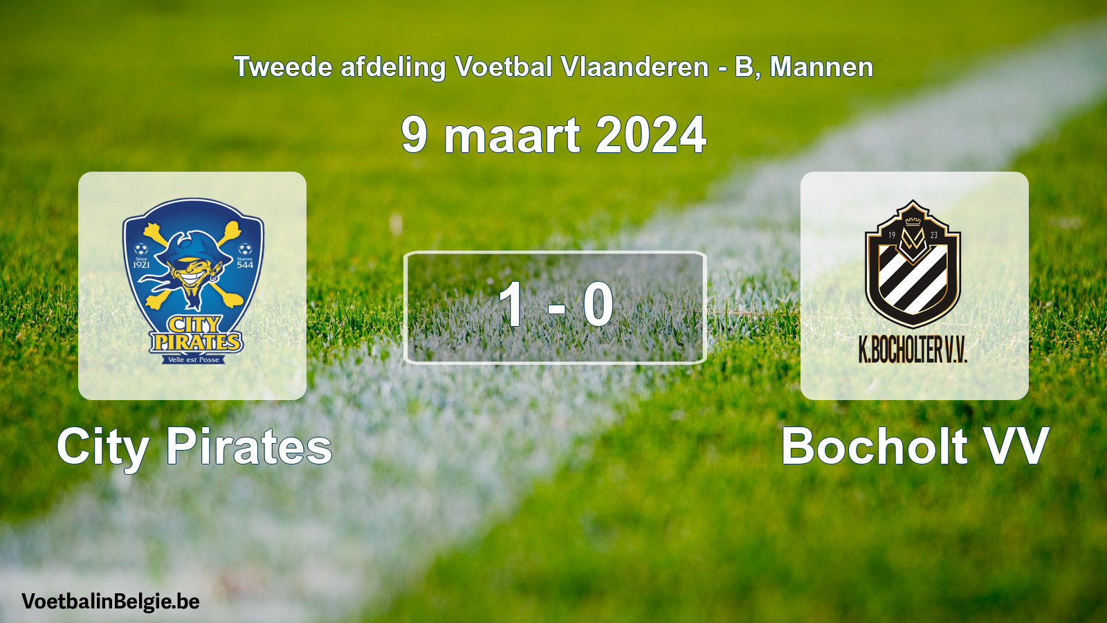 Gespeelde wedstrijd mannenvoetbal: City Pirates - Bocholt VV 1 - 0 (9 maart 2024)