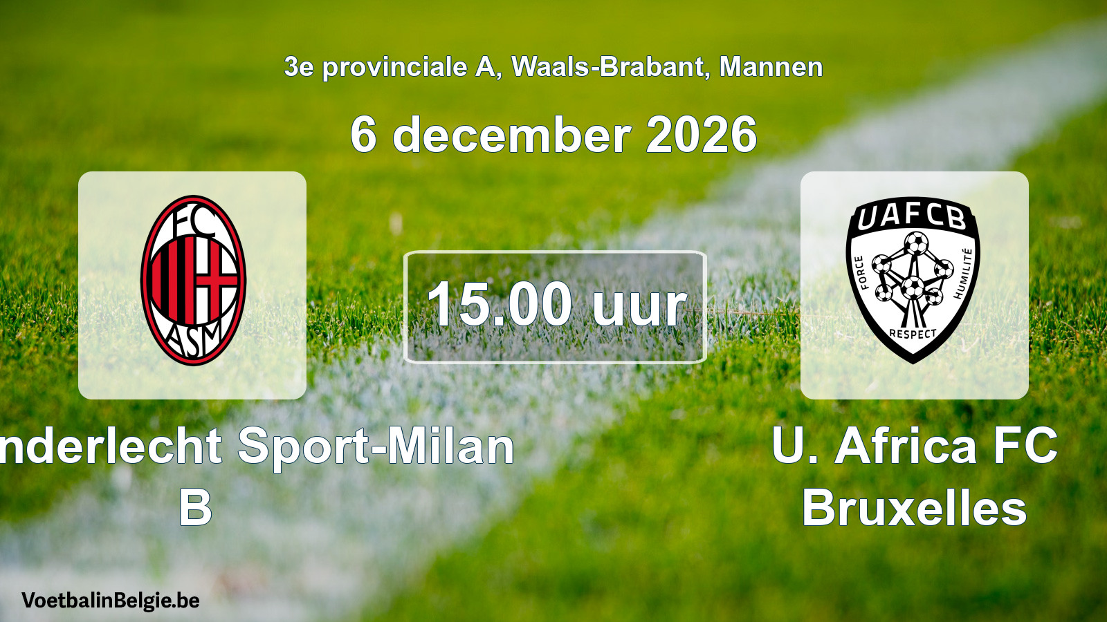 Geplande wedstrijd mannenvoetbal: FC Anderlecht Sport-Milan B - U. Africa FC Bruxelles (6 december 2026)