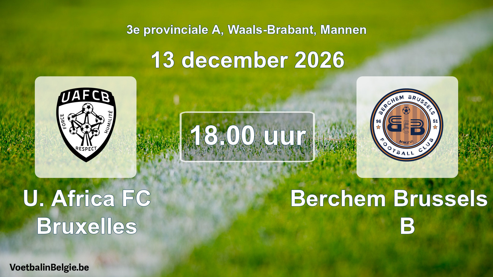Geplande wedstrijd mannenvoetbal: U. Africa FC Bruxelles - Berchem Brussels FC B (13 december 2026)