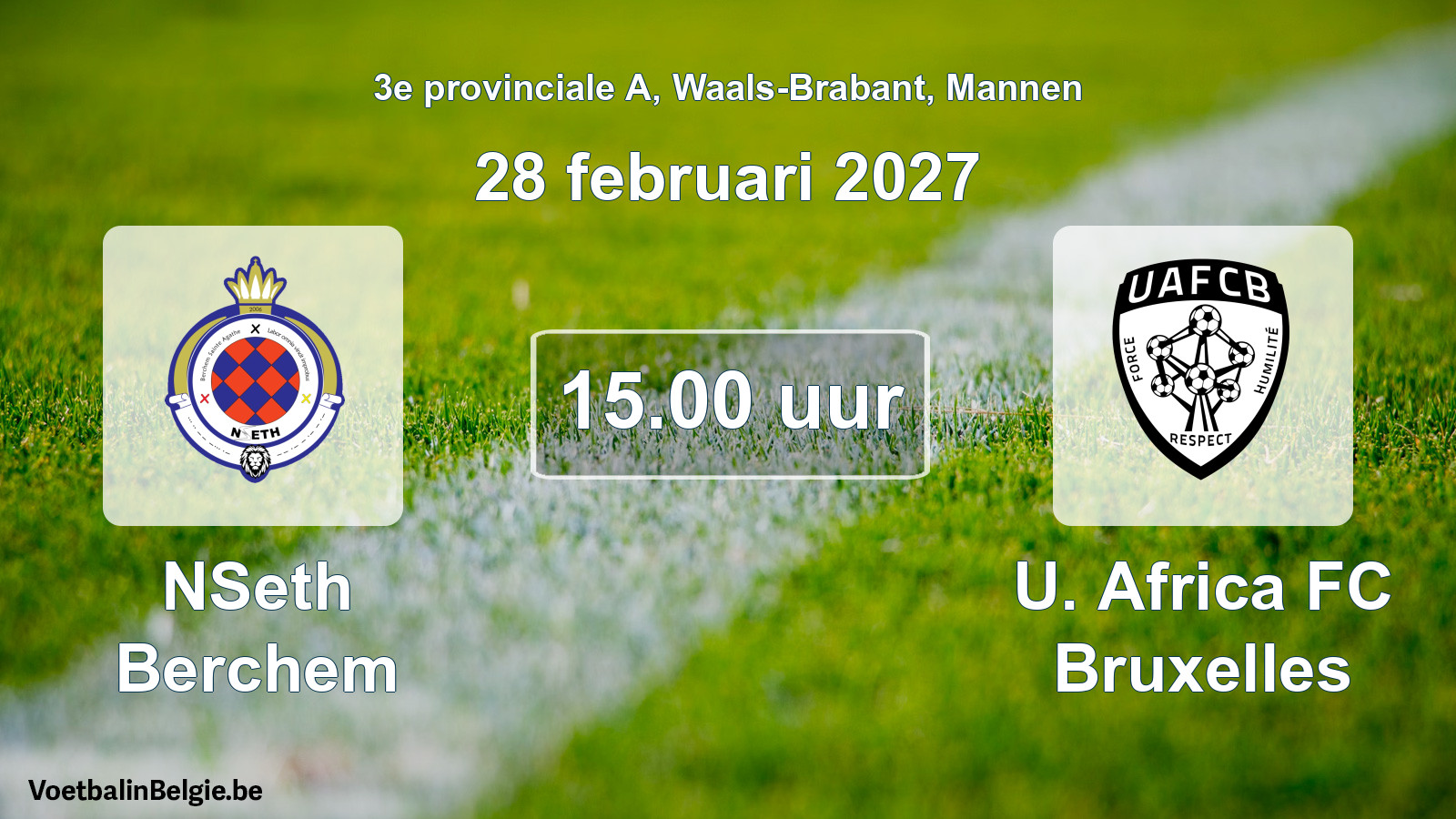 Geplande wedstrijd mannenvoetbal: NSeth Berchem - U. Africa FC Bruxelles (28 februari 2027)