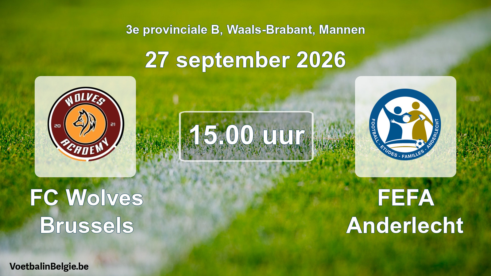Geplande wedstrijd mannenvoetbal: FC Wolves Brussels - FEFA Anderlecht (27 september 2026)