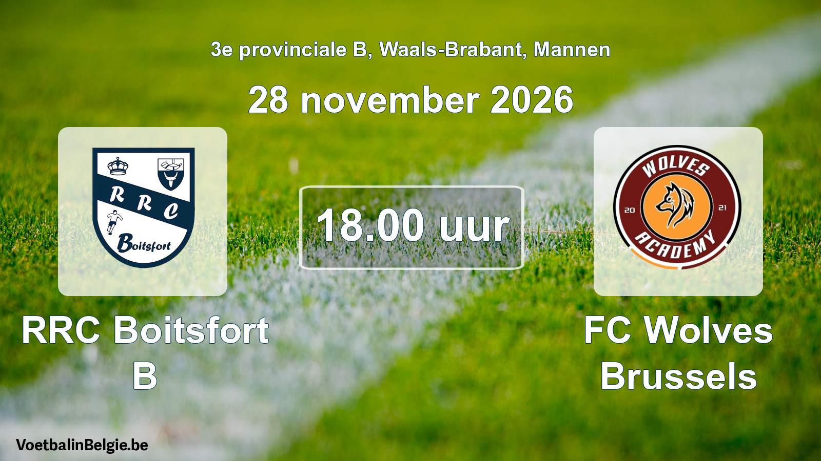 Geplande wedstrijd mannenvoetbal: RRC Boitsfort B - FC Wolves Brussels (28 november 2026)
