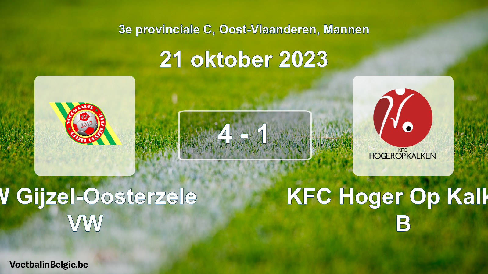 Gespeelde wedstrijd mannenvoetbal: VW Gijzel-Oosterzele VW - KFC Hoger Op Kalken B 4 - 1 (21 oktober 2023)