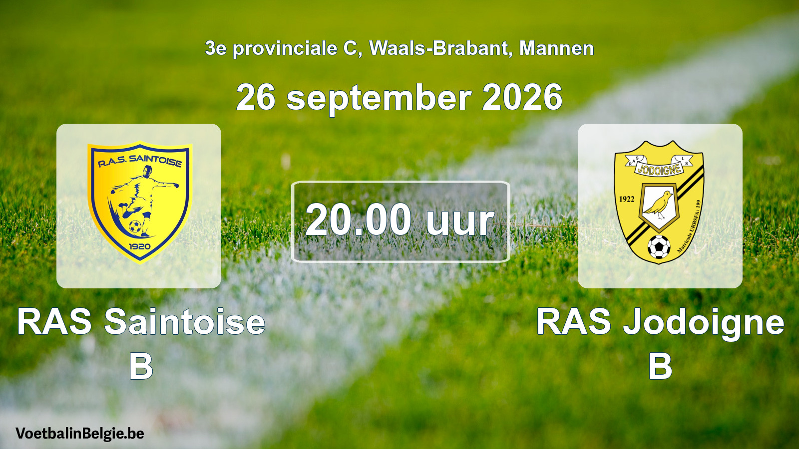 Geplande wedstrijd mannenvoetbal: RAS Saintoise B - RAS Jodoigne B (26 september 2026)