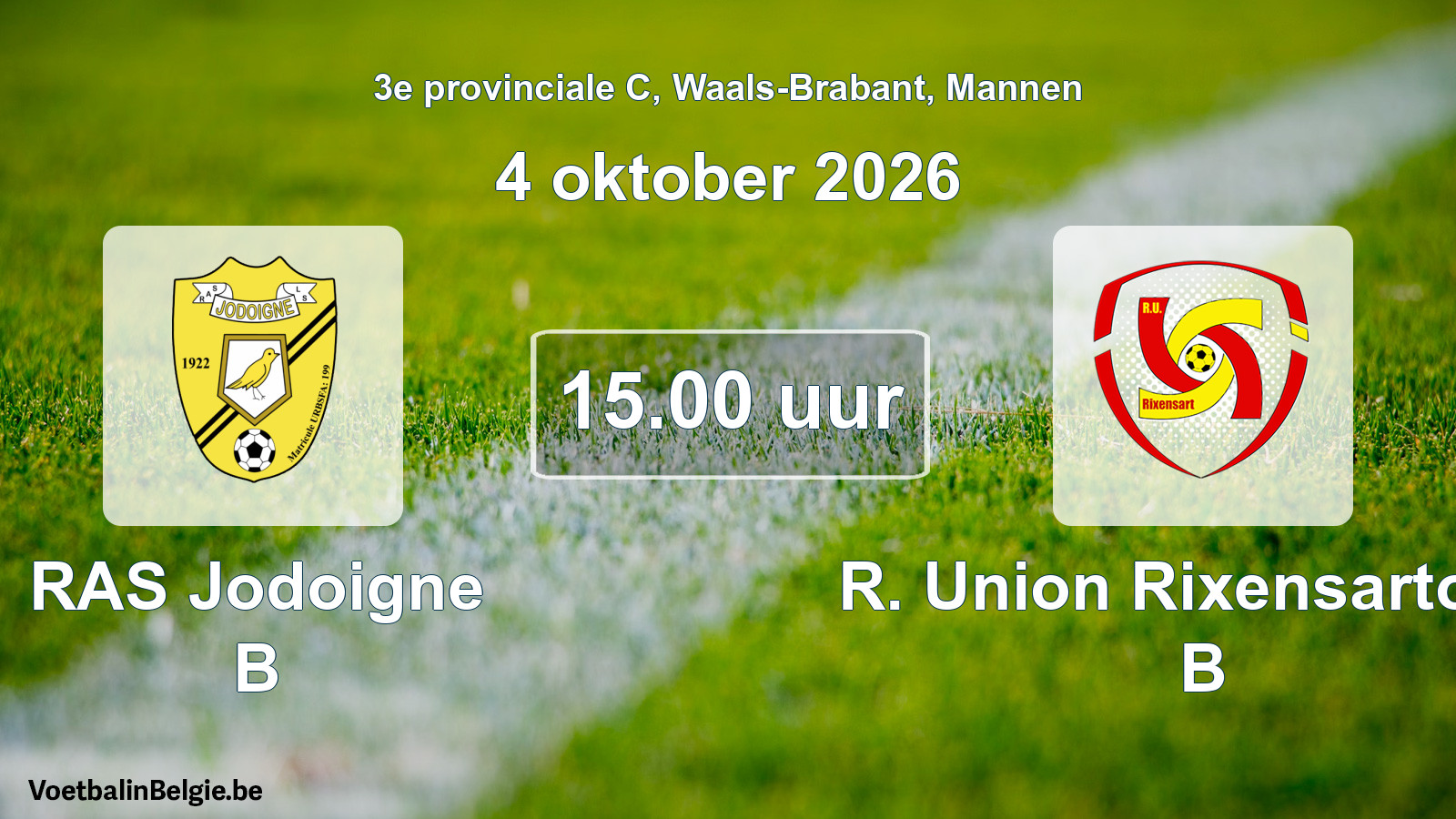 Geplande wedstrijd mannenvoetbal: RAS Jodoigne B - R. Union Rixensartoise B (4 oktober 2026)