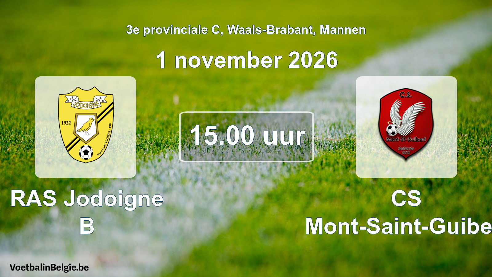 Geplande wedstrijd mannenvoetbal: RAS Jodoigne B - CS Mont-Saint-Guibert (1 november 2026)