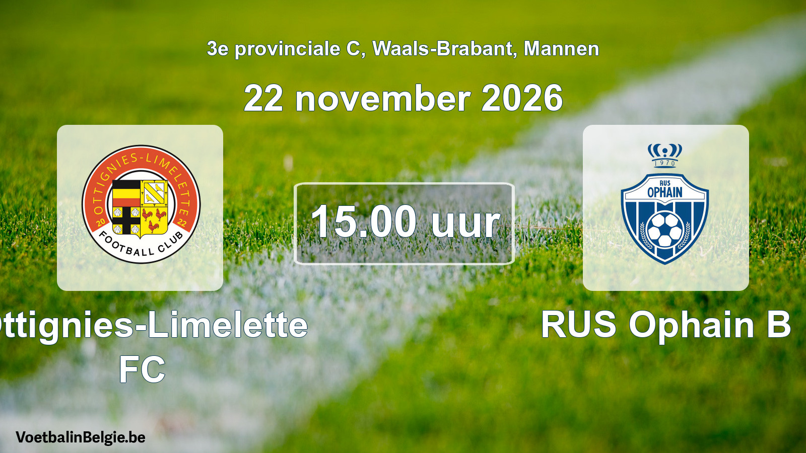 Geplande wedstrijd mannenvoetbal: Ottignies-Limelette FC - RUS Ophain B (22 november 2026)