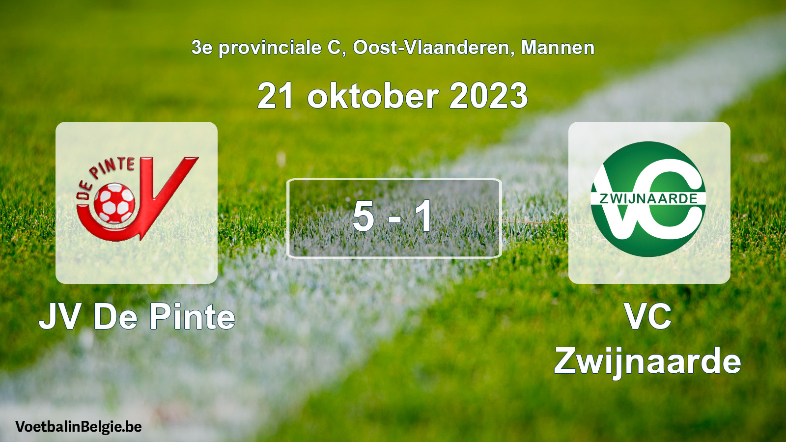 Gespeelde wedstrijd mannenvoetbal: JV De Pinte - VC Zwijnaarde 5 - 1 (21 oktober 2023)