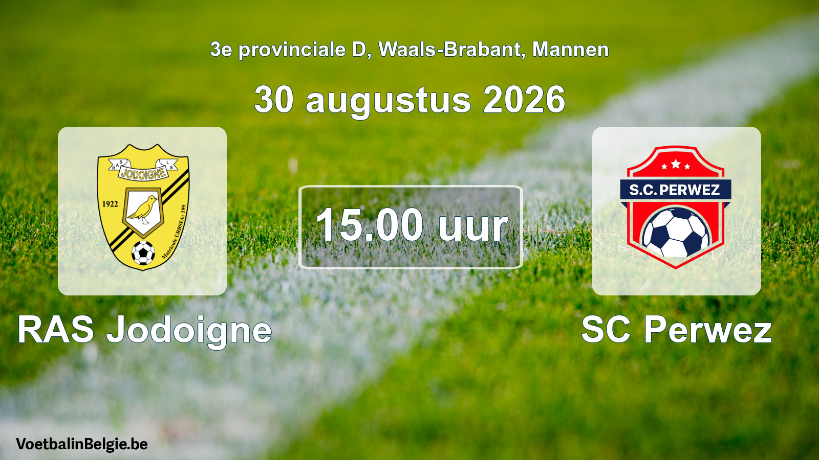 Geplande wedstrijd mannenvoetbal: RAS Jodoigne - SC Perwez (30 augustus 2026)