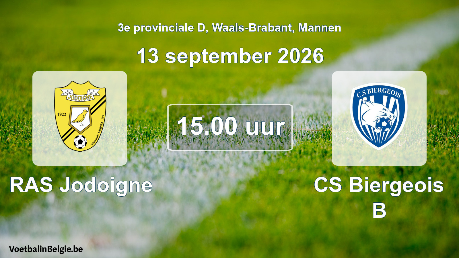 Geplande wedstrijd mannenvoetbal: RAS Jodoigne - CS Biergeois B (13 september 2026)