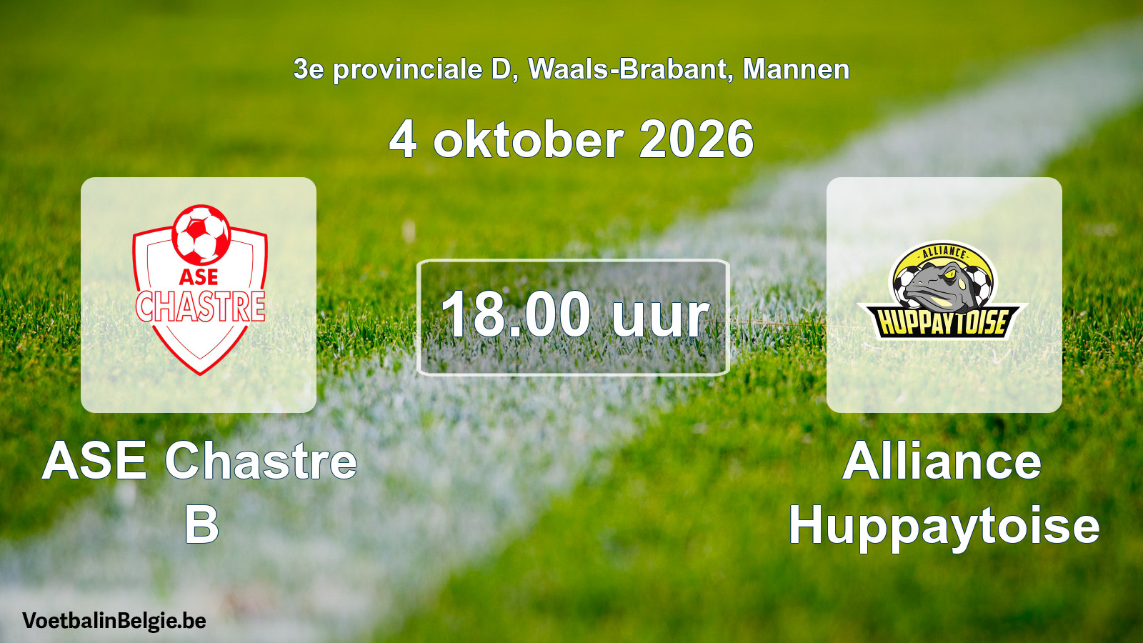 Match prévu football hommes: ASE Chastre B - Alliance Huppaytoise (4 octobre 2026)