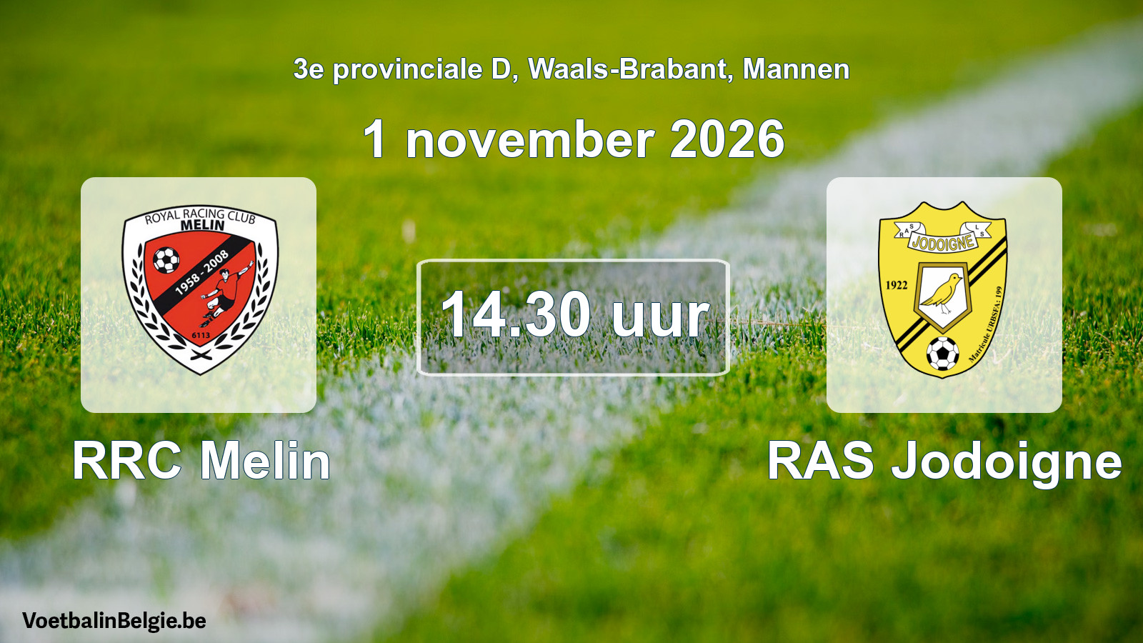 Geplande wedstrijd mannenvoetbal: RRC Melin - RAS Jodoigne (1 november 2026)