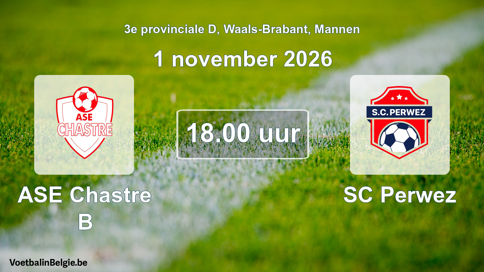 Geplande wedstrijd mannenvoetbal: ASE Chastre B - SC Perwez (1 november 2026)