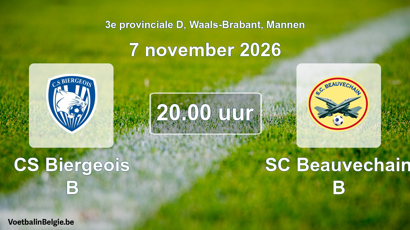 Geplande wedstrijd mannenvoetbal: CS Biergeois B - SC Beauvechain B (7 november 2026)