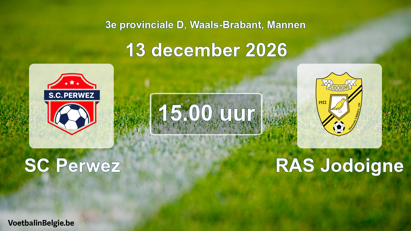 Match prévu football hommes: SC Perwez - RAS Jodoigne (13 décembre 2026)