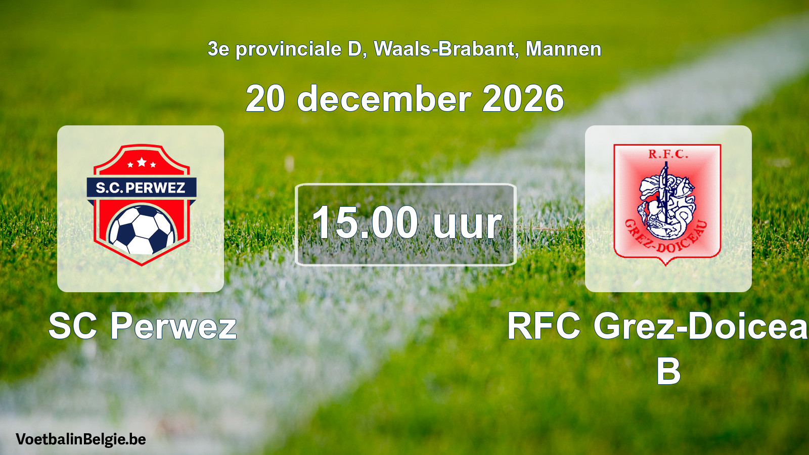Geplande wedstrijd mannenvoetbal: SC Perwez - RFC Grez-Doiceau B (20 december 2026)
