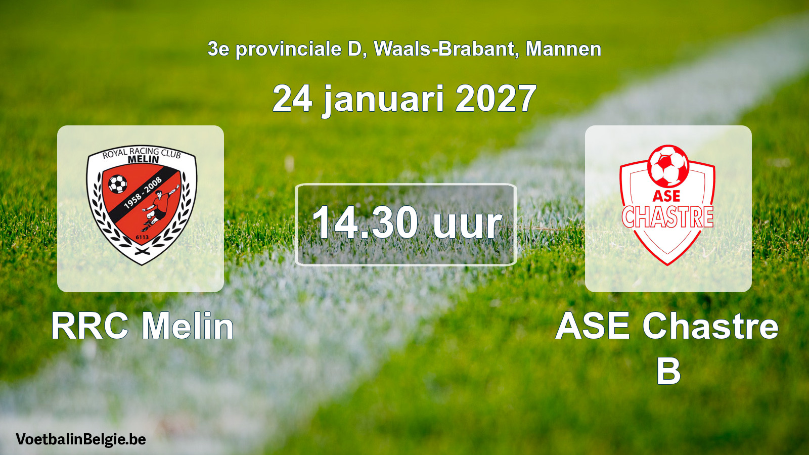 Geplande wedstrijd mannenvoetbal: RRC Melin - ASE Chastre B (24 januari 2027)