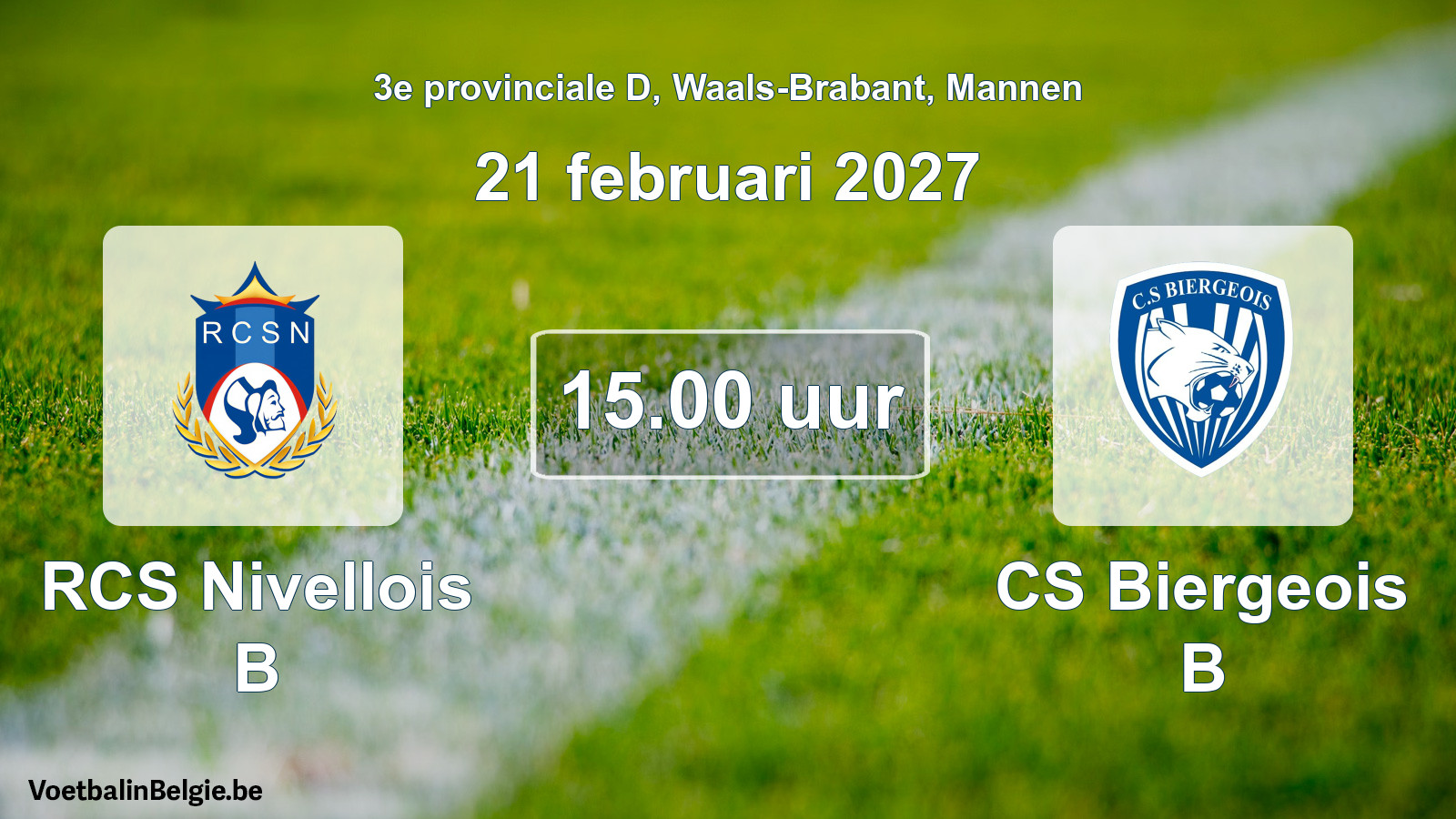 Geplande wedstrijd mannenvoetbal: RCS Nivellois B - CS Biergeois B (21 februari 2027)