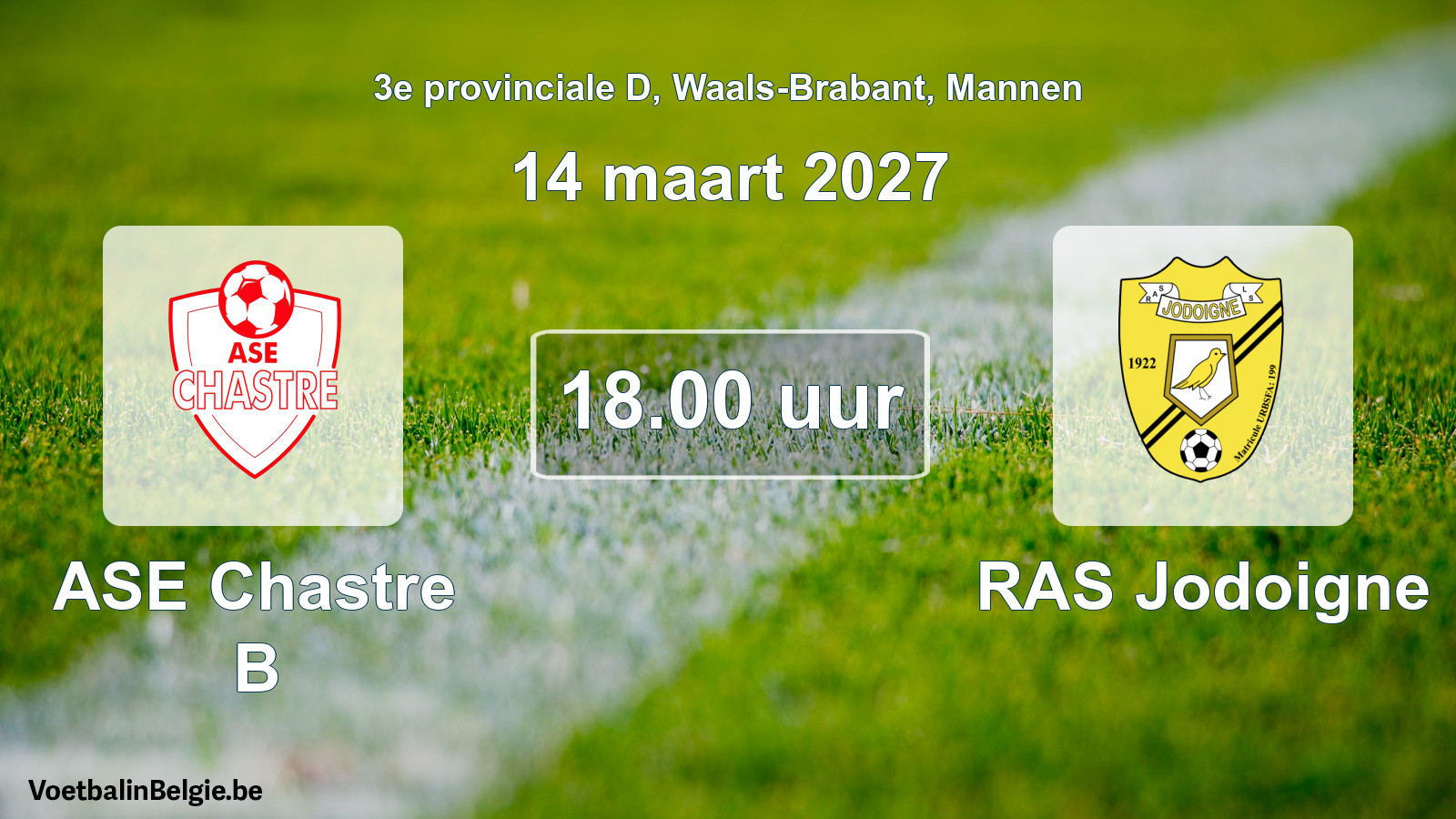 Geplande wedstrijd mannenvoetbal: ASE Chastre B - RAS Jodoigne (14 maart 2027)