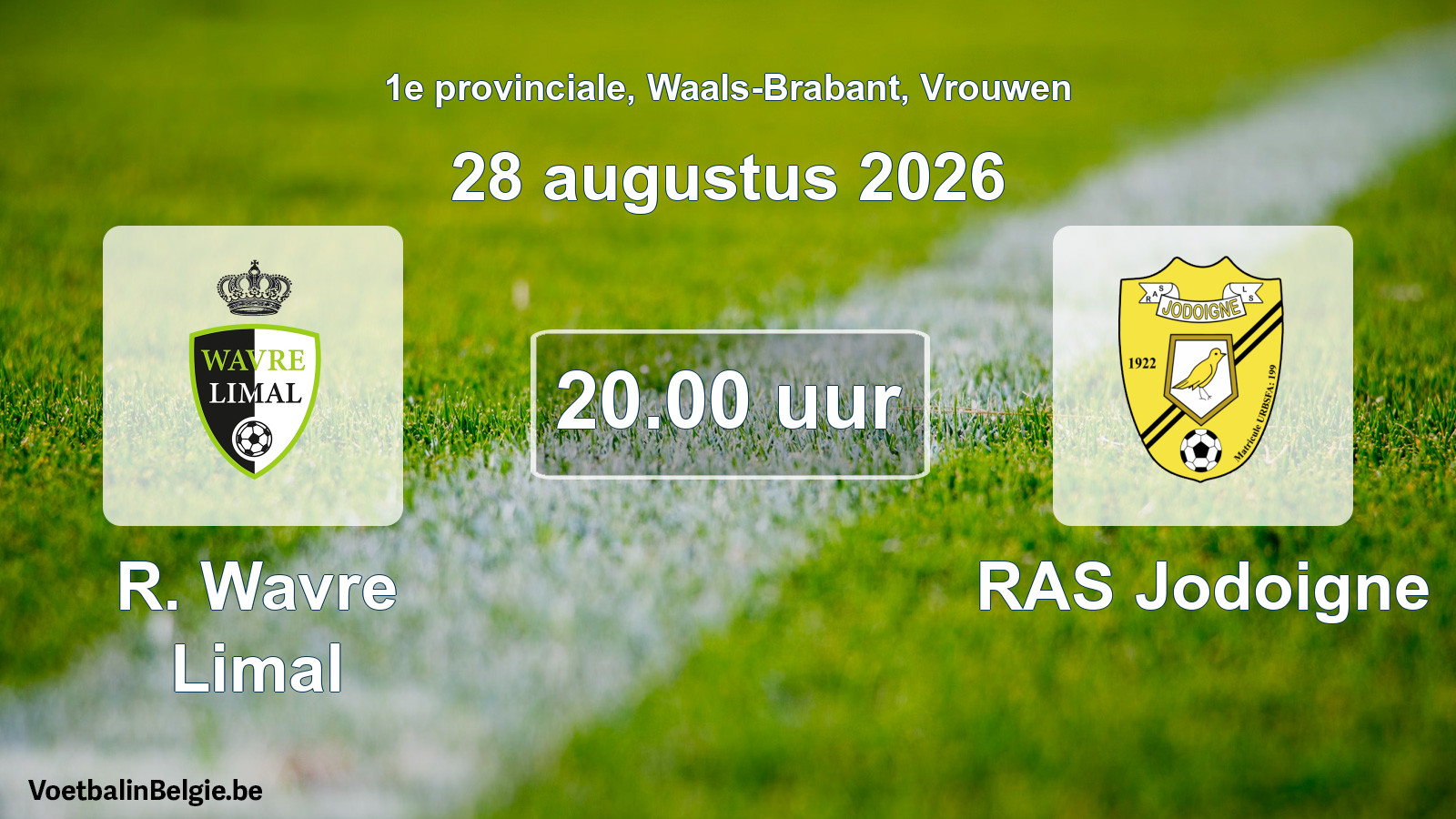 Geplande wedstrijd vrouwenvoetbal: R. Wavre Limal - RAS Jodoigne (28 augustus 2026)