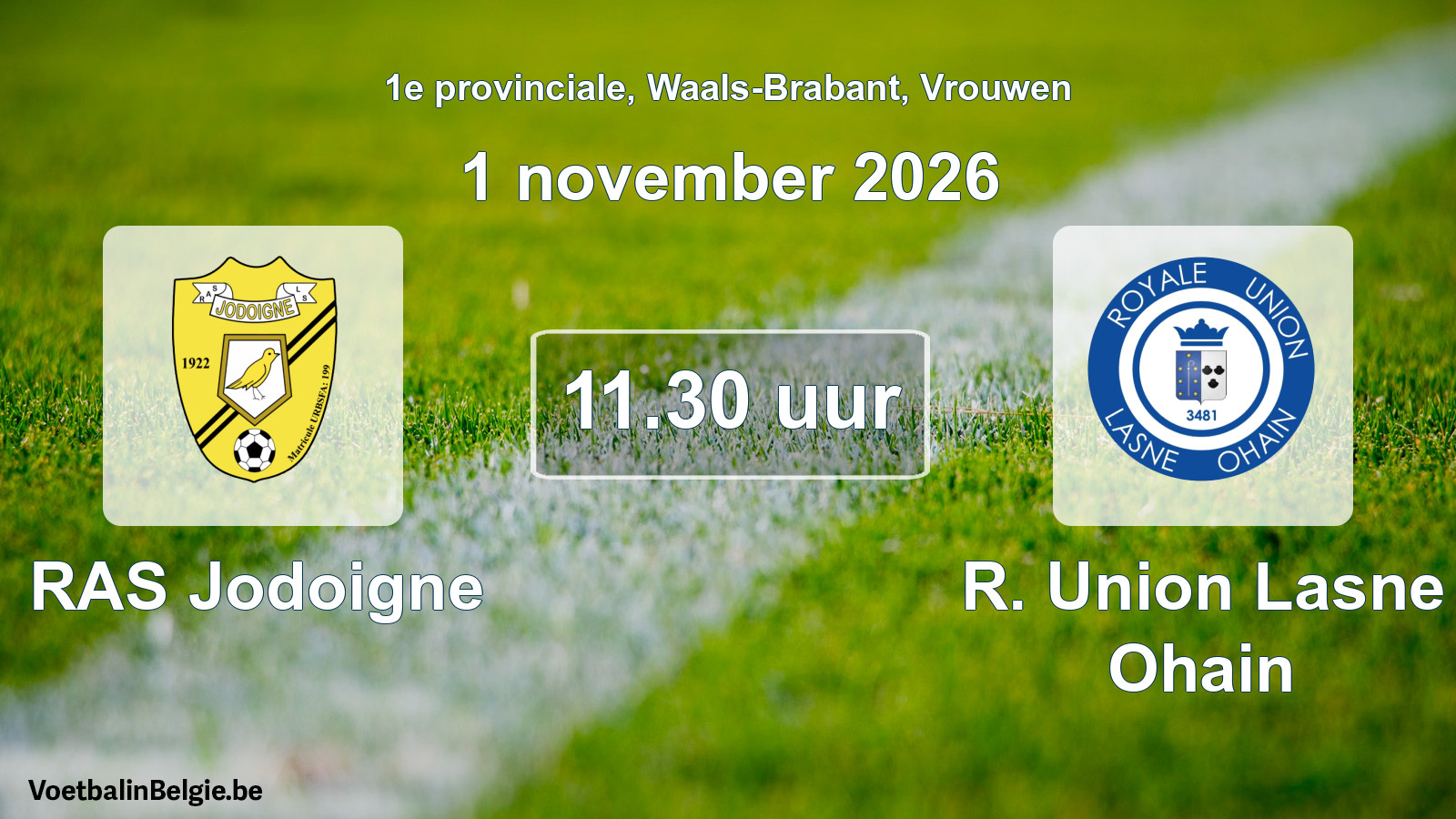 Geplande wedstrijd vrouwenvoetbal: RAS Jodoigne - R. Union Lasne Ohain (1 november 2026)