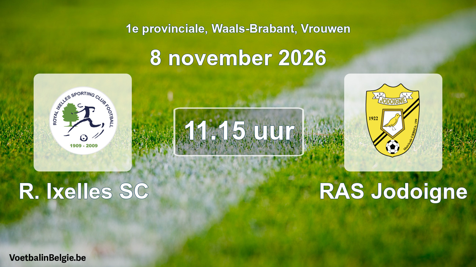Geplantes Spiel frauen-Fußball: R. Ixelles SC - RAS Jodoigne (8 November 2026)