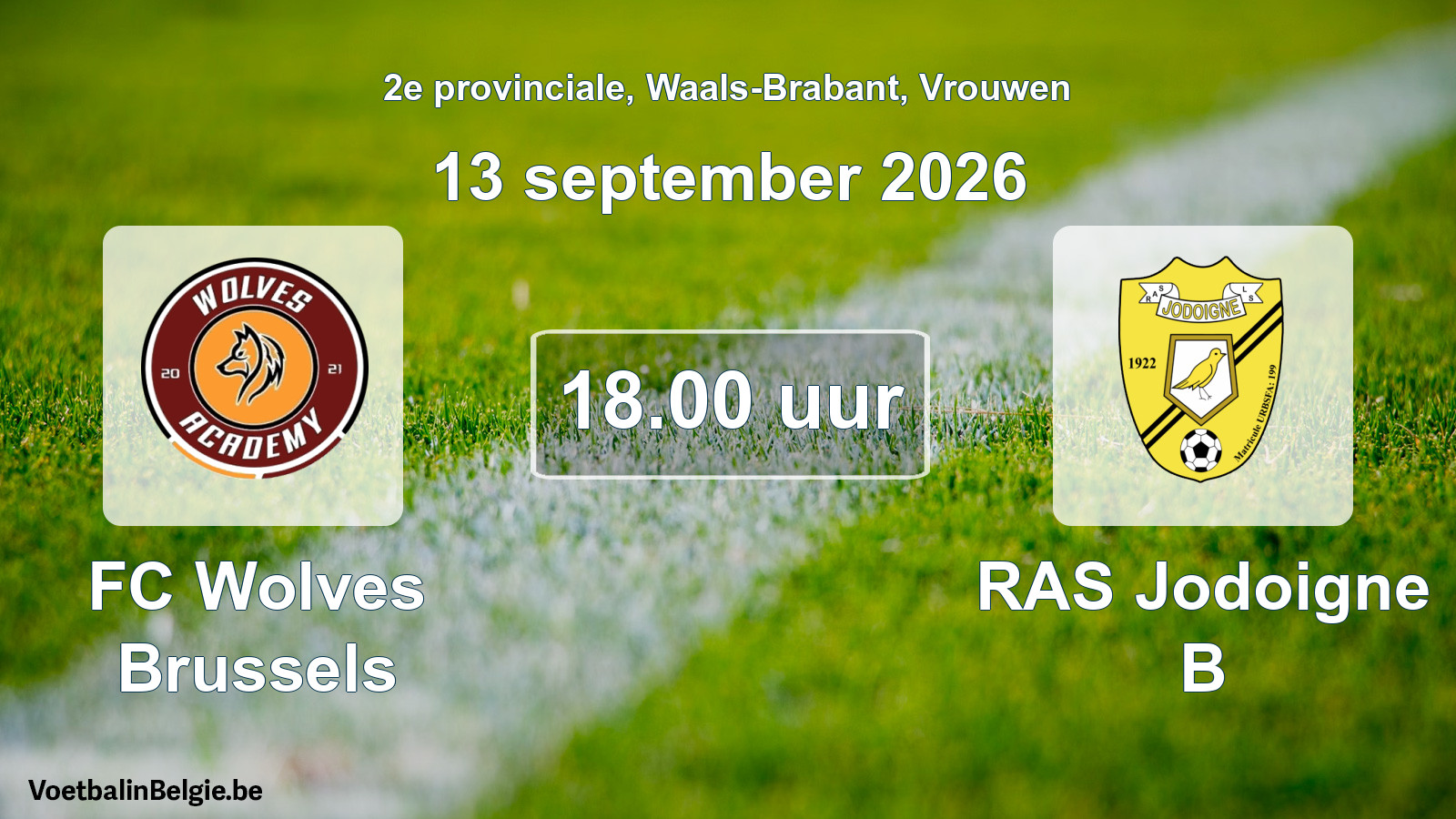 Geplande wedstrijd vrouwenvoetbal: FC Wolves Brussels - RAS Jodoigne B (13 september 2026)