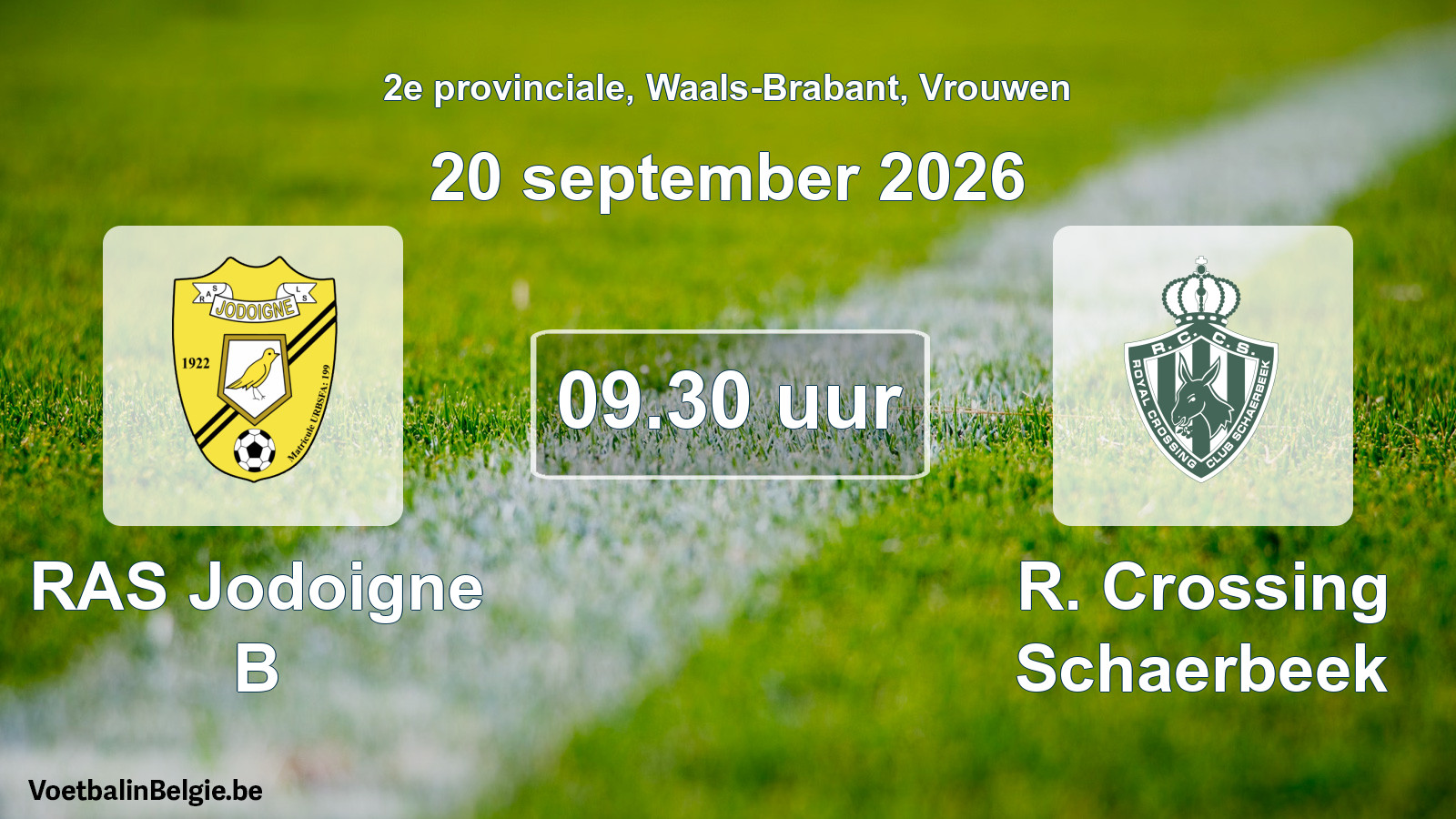 Geplande wedstrijd vrouwenvoetbal: RAS Jodoigne B - R. Crossing Schaerbeek (20 september 2026)